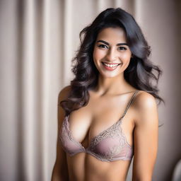 A woman in lingerie, smiling