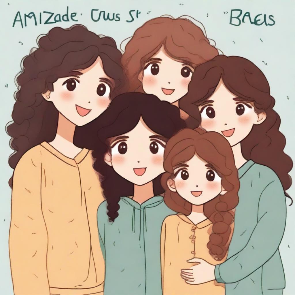 An image of four girls, one with curly hair, two with straight hair, and one with wavy hair, all hugging each other