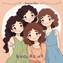 An image of four girls, one with curly hair, two with straight hair, and one with wavy hair, all hugging each other