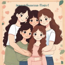 An image of four girls, one with curly hair, two with straight hair, and one with wavy hair, all hugging each other