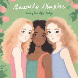 A book cover featuring four girls, one with curly hair, two with straight hair, one with highlights, and one with wavy blonde hair, all hugging each other