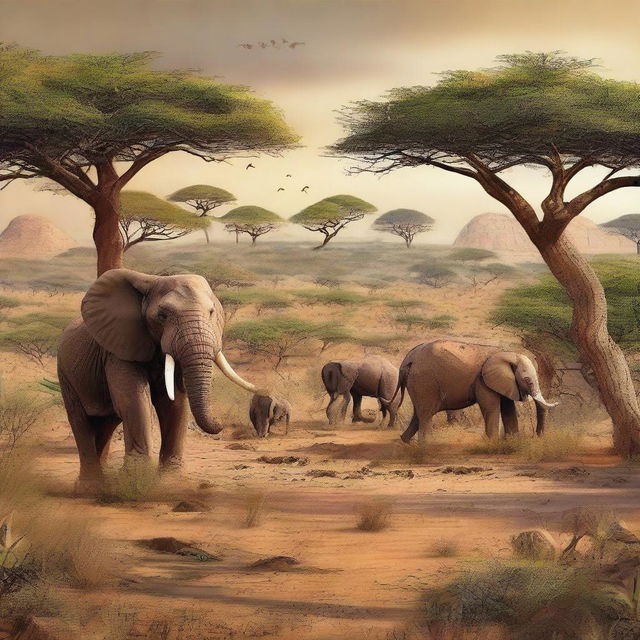 A hyper-realistic depiction of Africa, showcasing its diverse landscapes, including savannas, deserts, and jungles