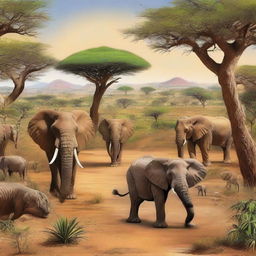 A hyper-realistic depiction of Africa, showcasing its diverse landscapes, including savannas, deserts, and jungles