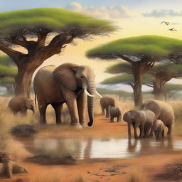 A hyper-realistic depiction of Africa, showcasing its diverse landscapes, including savannas, deserts, and jungles