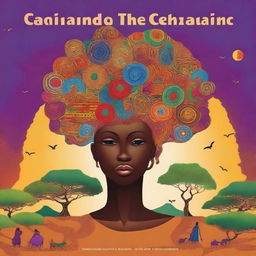 Uma capa de livro fascinante que ilustra uma sociedade africana onde a espiritualidade e a ciência coexistem harmoniosamente