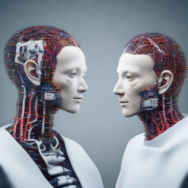 Uma imagem que mostra seres humanos super inteligentes, representados como deuses humanos