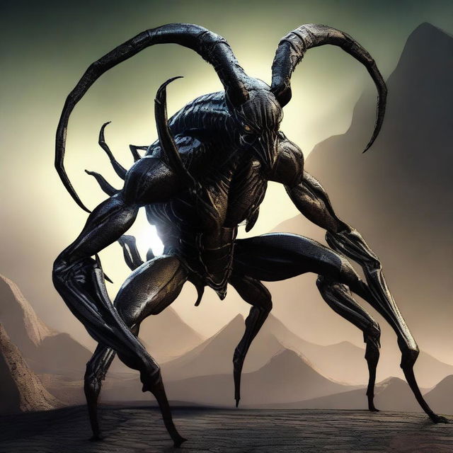 A half-human, half-scorpion creature with six legs and a female upper body