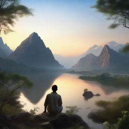 A hyper-realistic scene at dawn, with a vast horizon full of possibilities