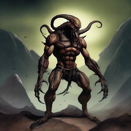 A monstrous creature with the body of a scorpion and the torso of a human