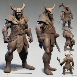 Create a detailed statue depicting a bugbear Barbarian equipped with a Glaive and a shield