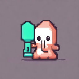 An adorable squid in pixel art holding a small guitar