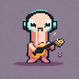 An adorable squid in pixel art singing a musical note