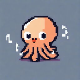 An adorable squid in pixel art singing a musical note