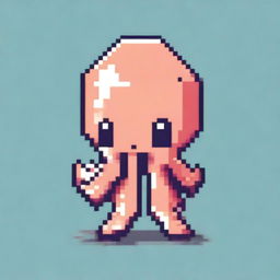 An adorable squid in pixel art singing a musical note