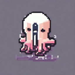 An adorable squid in pixel art singing a musical note