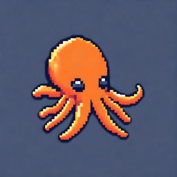 An adorable orange squid in pixel art