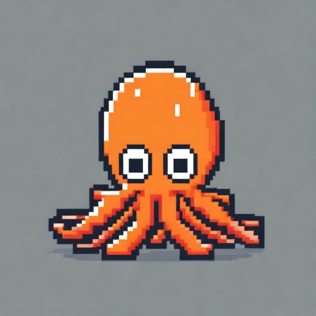 An adorable orange squid in pixel art