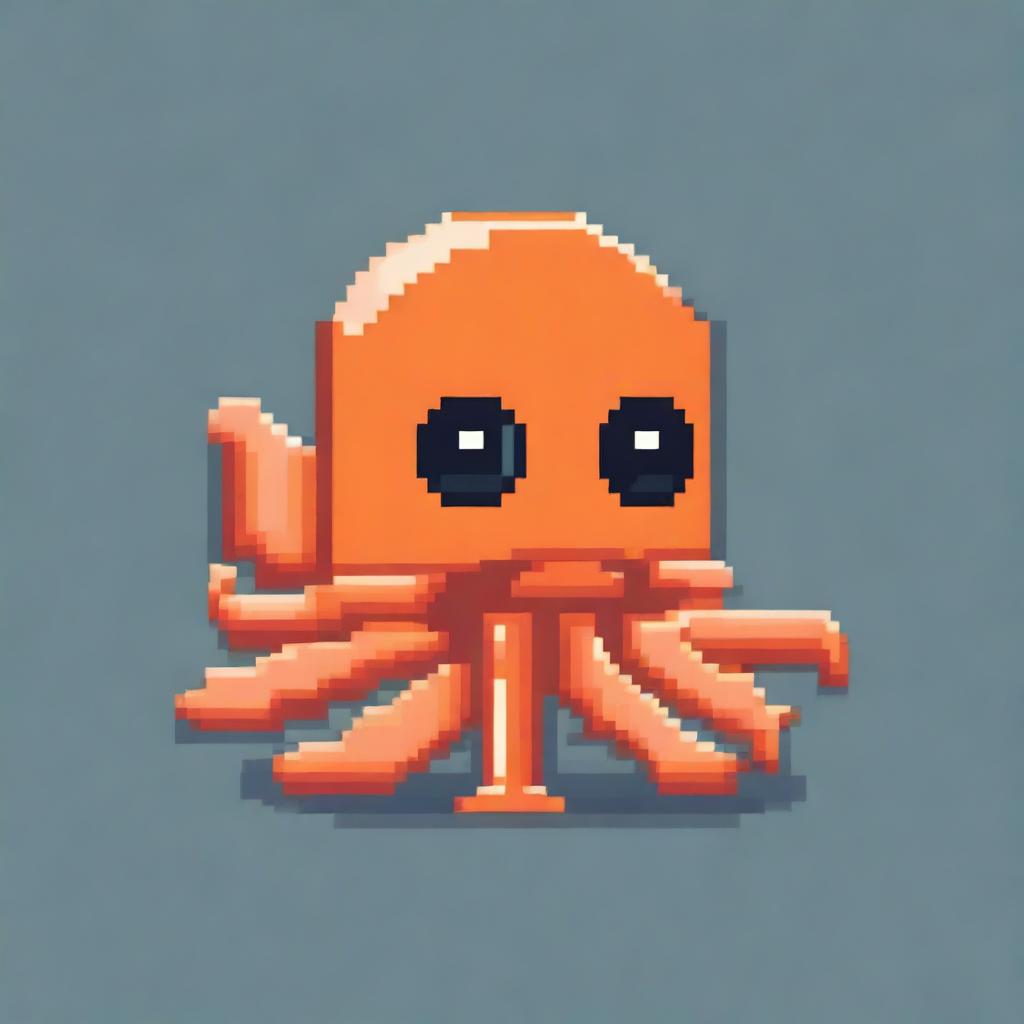 An adorable orange squid in pixel art