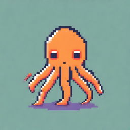 An adorable orange squid in pixel art