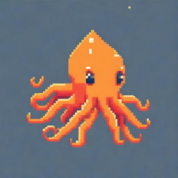 An adorable orange squid in pixel art