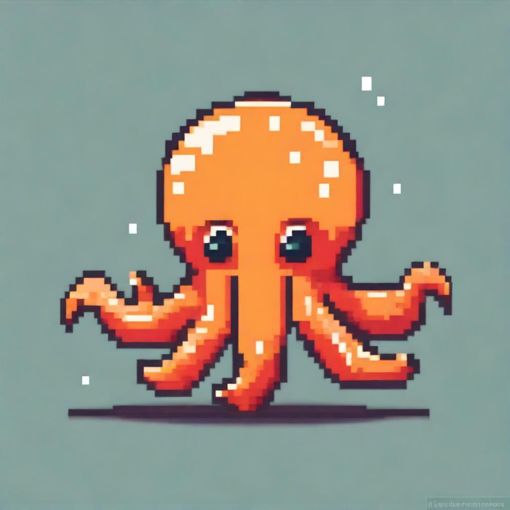 An adorable orange squid in pixel art