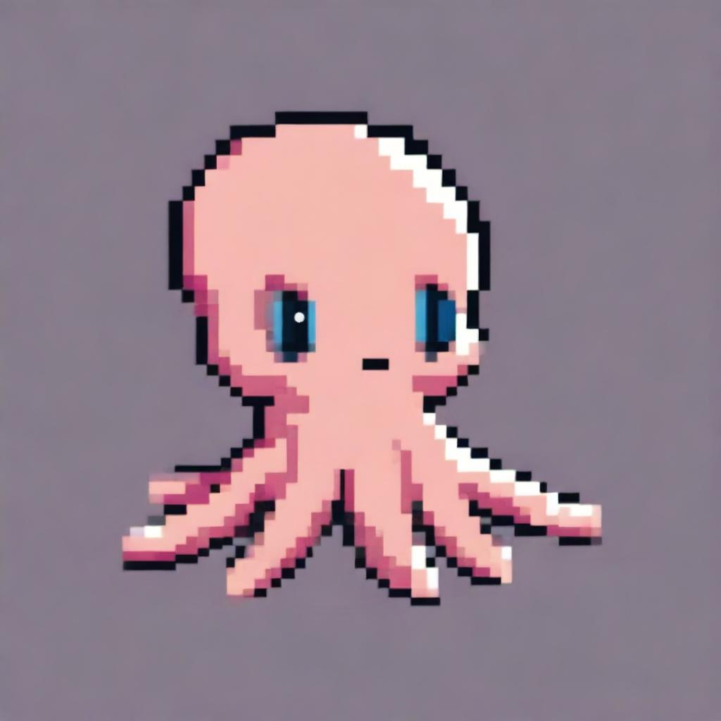 A kawaii squid in pixel art