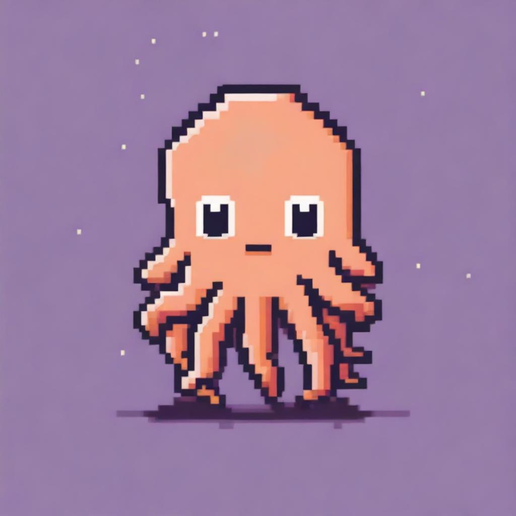 A kawaii squid in pixel art