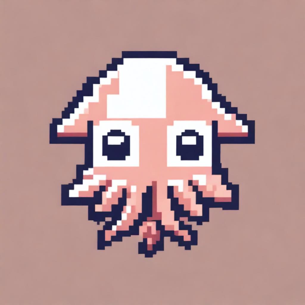 An icon of a kawaii squid in pixel art