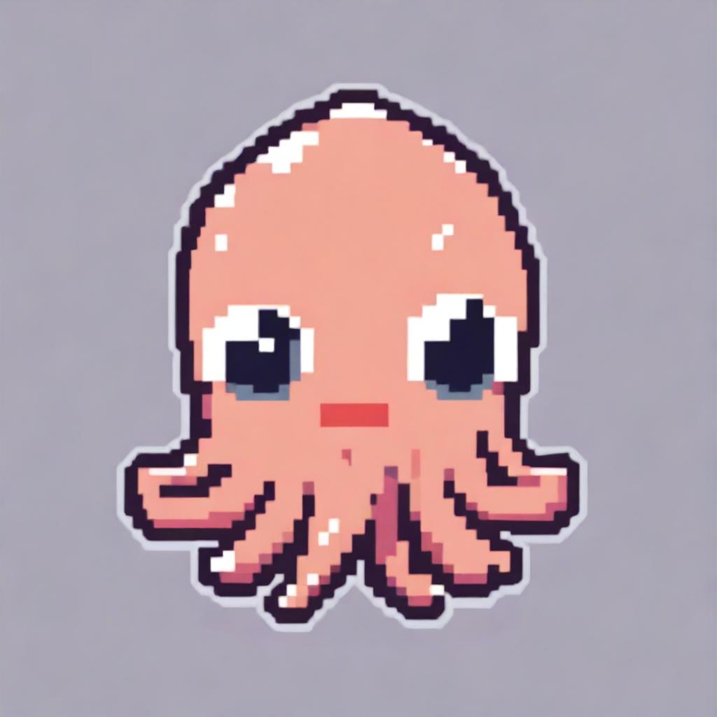 An icon of a kawaii squid in pixel art