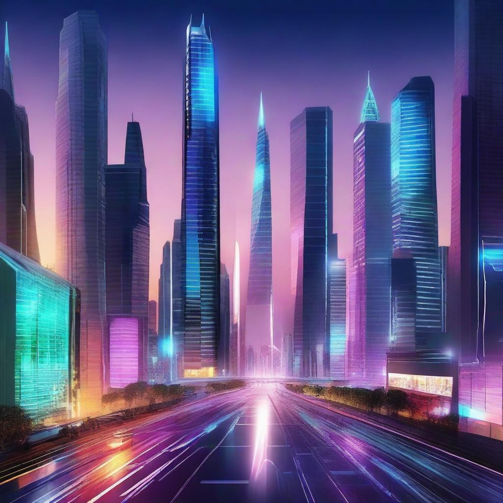 Create an image of a high-tech futuristic cityscape at night