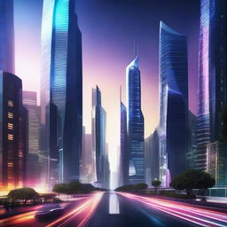 Create an image of a high-tech futuristic cityscape at night