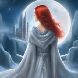 Create a high-quality, illustrated ebook cover: The cover features a young woman shown from the back, displaying only her bright red hair cascading down