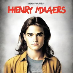 Create a book cover featuring Henry Bowers, the school bully from the movie It, alongside teenage Brooke Shields