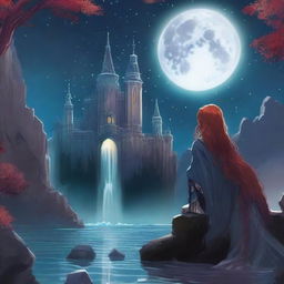 A deep night sky with stars and a bright full moon