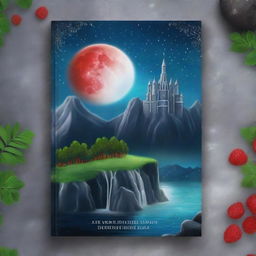 Create a high-quality e-book cover featuring a deep, starry night sky with a bright full moon