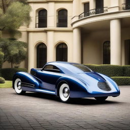 A stunning hybrid vehicle combining the classic design of a 1939 Chevrolet with the futuristic and sleek elements of a Devel Sixteen