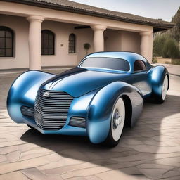 A stunning hybrid vehicle combining the classic design of a 1939 Chevrolet with the futuristic and sleek elements of a Devel Sixteen