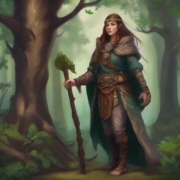 A detailed illustration of a female dwarven druid