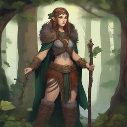 A detailed illustration of a female dwarven druid