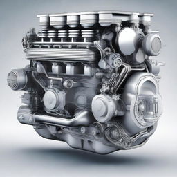 A detailed illustration of a modern motor engine, showcasing its intricate components and mechanical parts