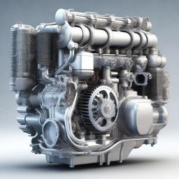 A detailed illustration of a modern motor engine, showcasing its intricate components and mechanical parts