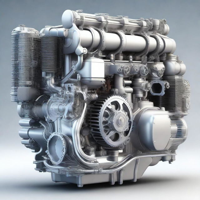 A detailed illustration of a modern motor engine, showcasing its intricate components and mechanical parts