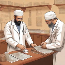 A detailed and educational illustration depicting the medical learning and practice in Iraq