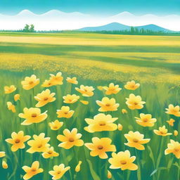 Create an image of a field of yellow flowers