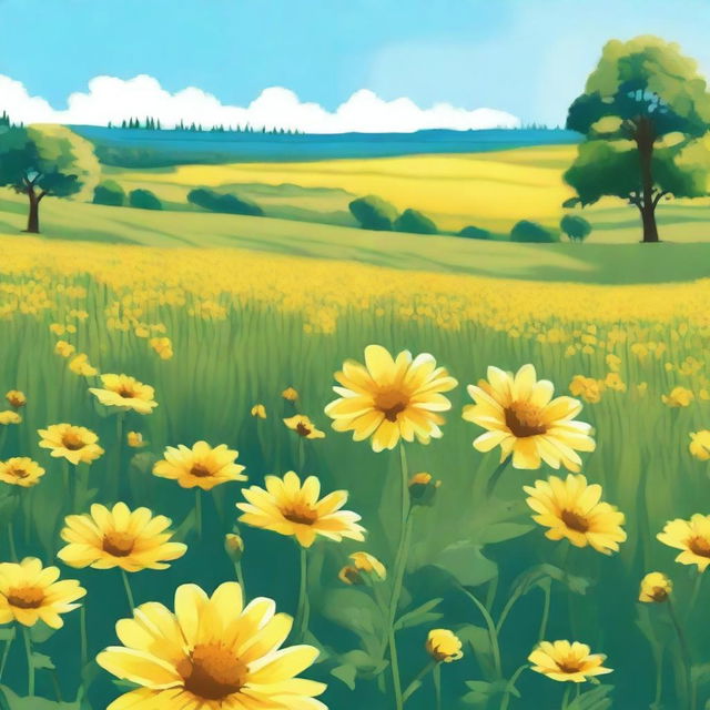 Create an image of a field of yellow flowers