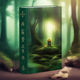 Create a captivating book cover with a mystical forest scene