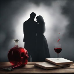 Create a book cover depicting a scene where a wife poisons her husband