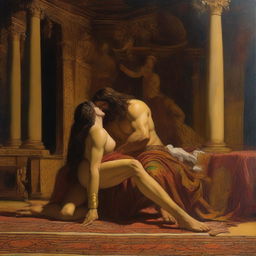 A detailed painting of Samson and Delilah from the biblical story