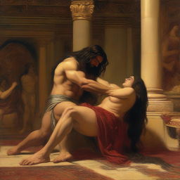 A detailed painting of Samson and Delilah from the biblical story