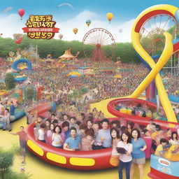 A celebratory image of PT Hyunjin's 8th anniversary with employees gathered at an amusement park